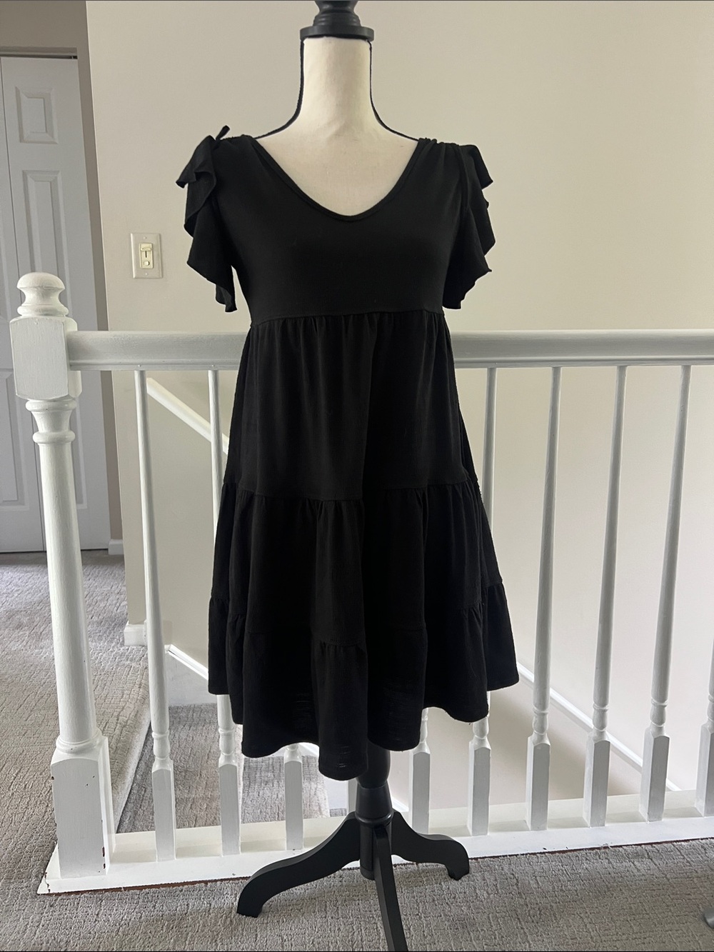 Max Studio Black Tiered Ruffle Sleeve Mini Dress